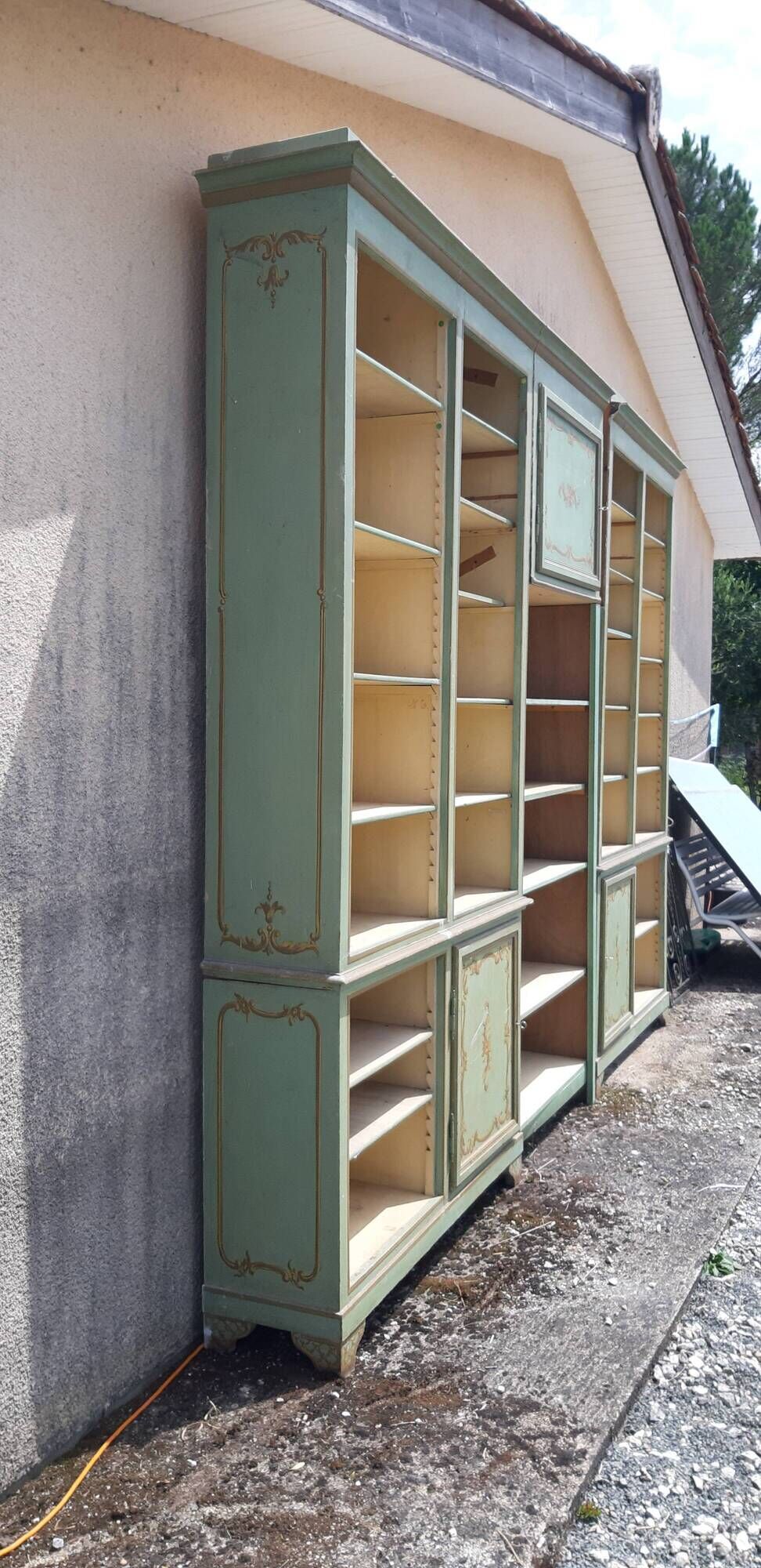 2 library furniture ceruse wood green and gold