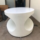 Oval white-panelled metal coffee table 70s