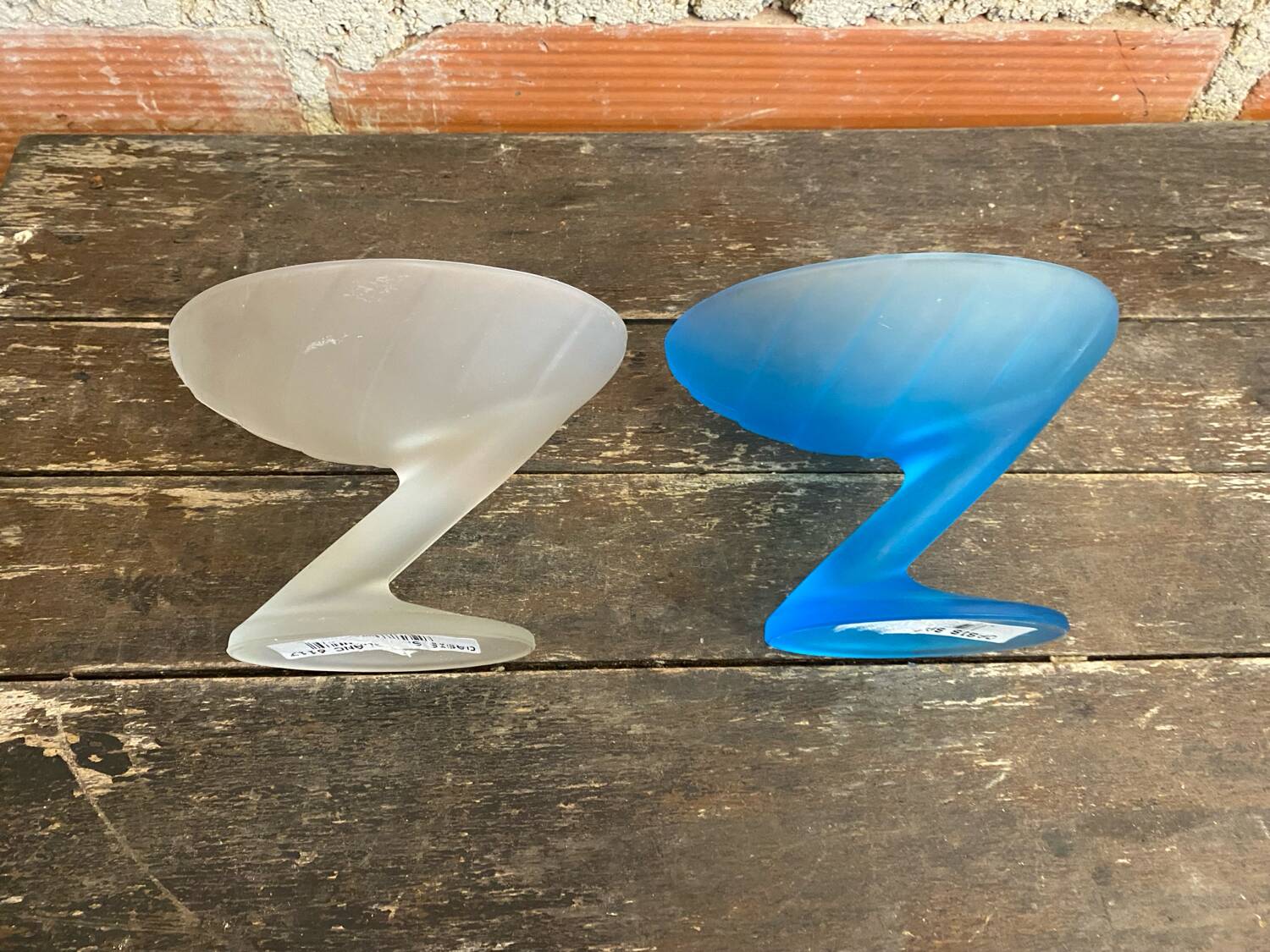 Set of 6 zig zag design ice cream bowls la rochere frosted glass france