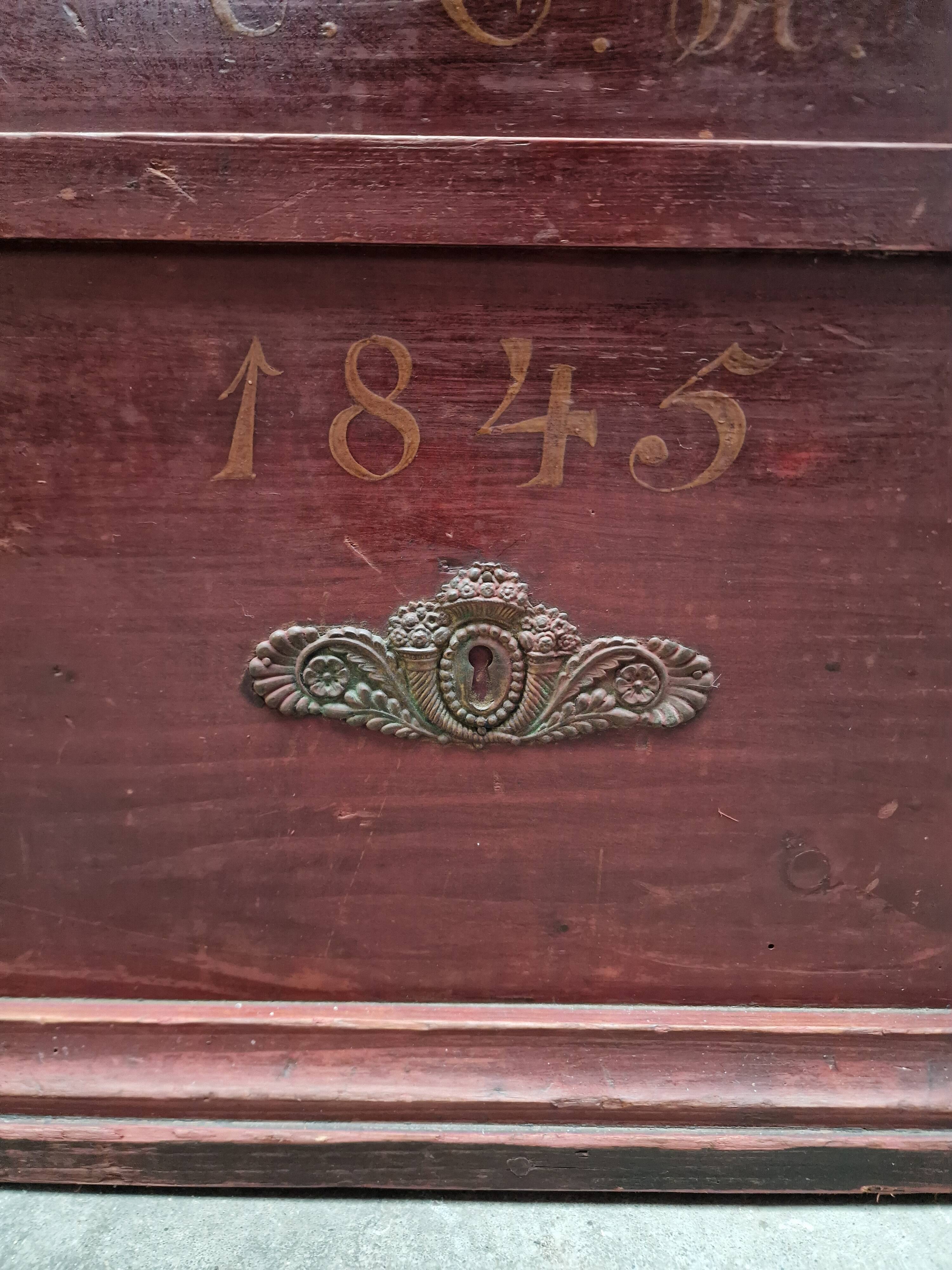 Swedish rustic farmhouse folk art blanket chest 1845