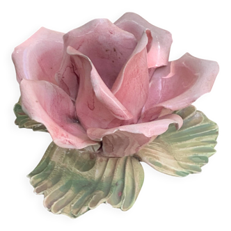 Pink candle holder in slip, old biscuit