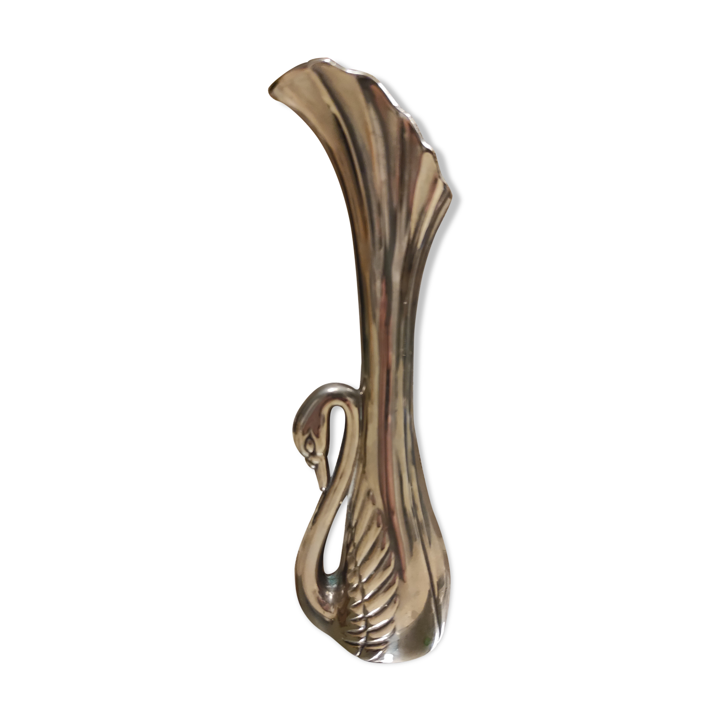 Vintage silver metal swan vase