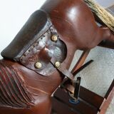 Ancien cheval à bascule en bois et cuir