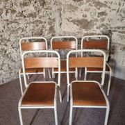 Vintage French school chairs – 1960s industrial cafe seats (set of 5)
