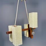 Scandinavian chandelier in solid teak with plexiglass resin shades – 1960s