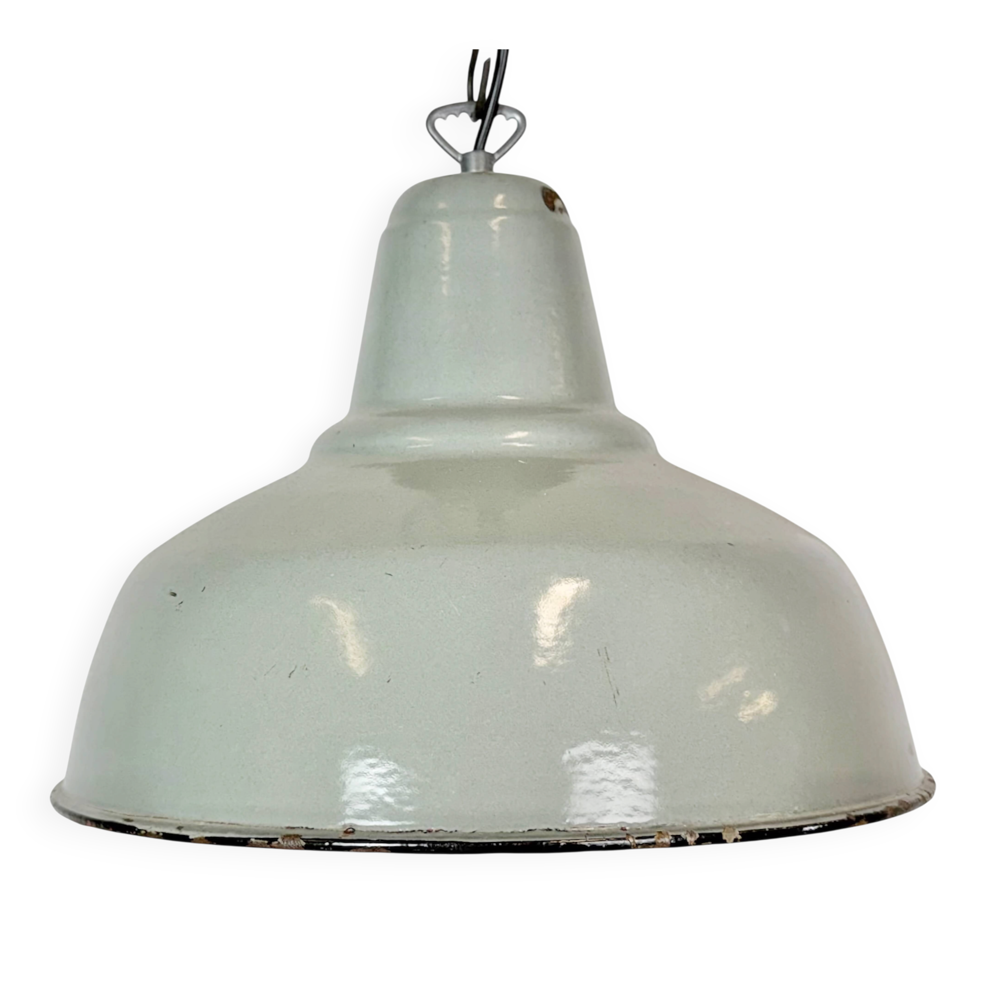 Industrial Grey Enamel Factory Pendant Lamp, 1960s