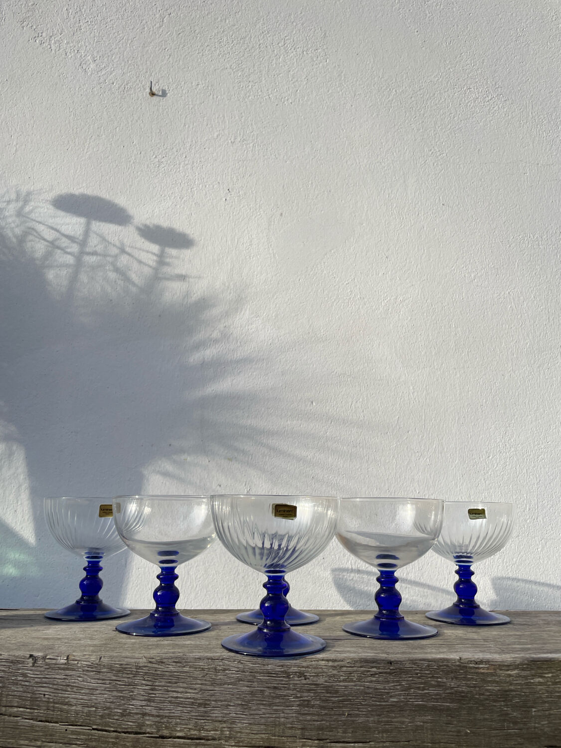 6 Luminarc blue glass dessert bowls/stemmed dishes
