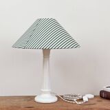 Earthenware lamp and striped lampshade