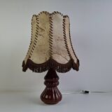 Vintage ceramic table lamp with hand-stitched leather shade, 1980s.