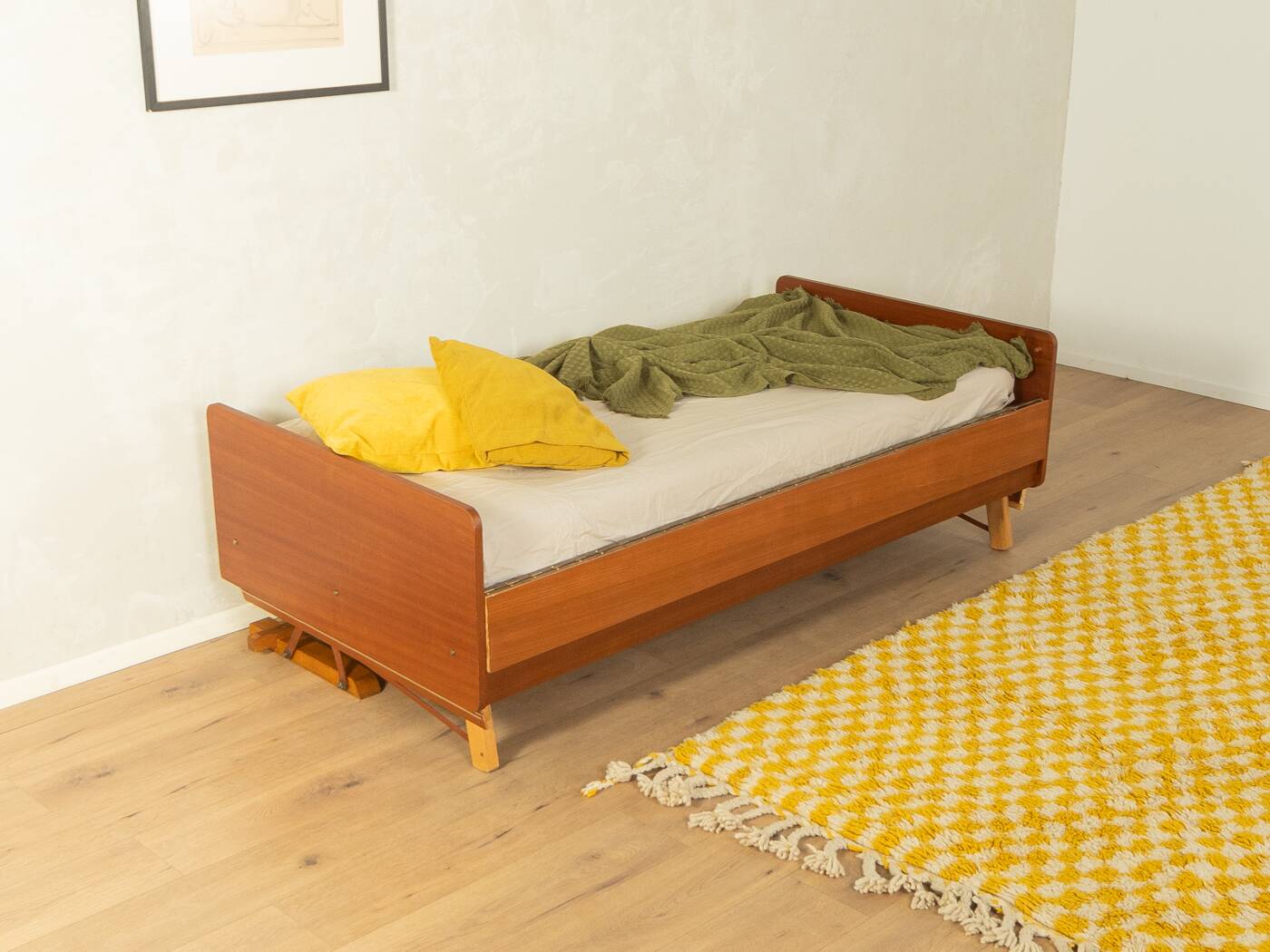 Functional folding bed from the 1960s, teak veneer