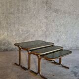 3 nesting tables in brass and glass