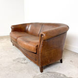 Vintage sheep leather three seater club sofa
