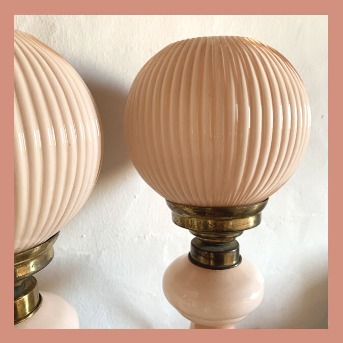 Pair of pink opaline lamps