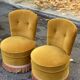 2 19th century golden mustard yellow velvet toadstool armchairs