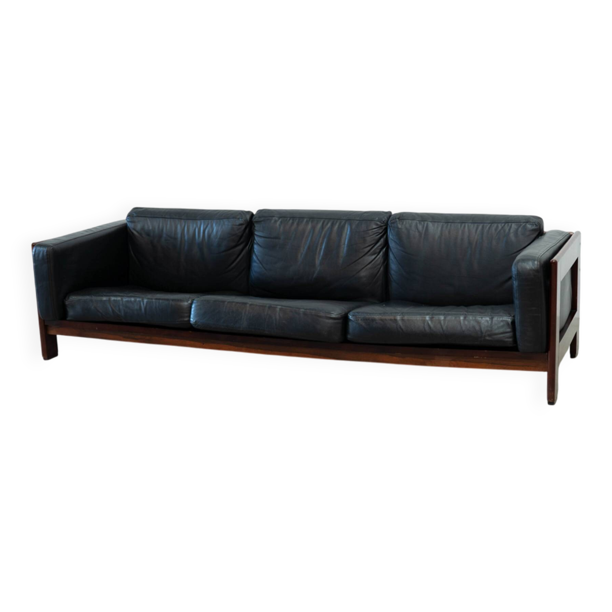 Italian leather and rosewood sofa
