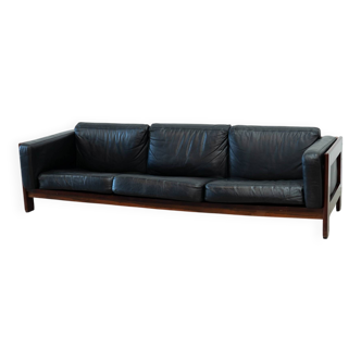 Italian leather and rosewood sofa