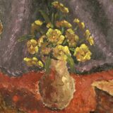 Tableau huile sur nature morte en masonite signé daté 1942