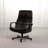 Artifort Dutch Design Black Leather Swivel Lounge Chair, F-Serie, 1960s