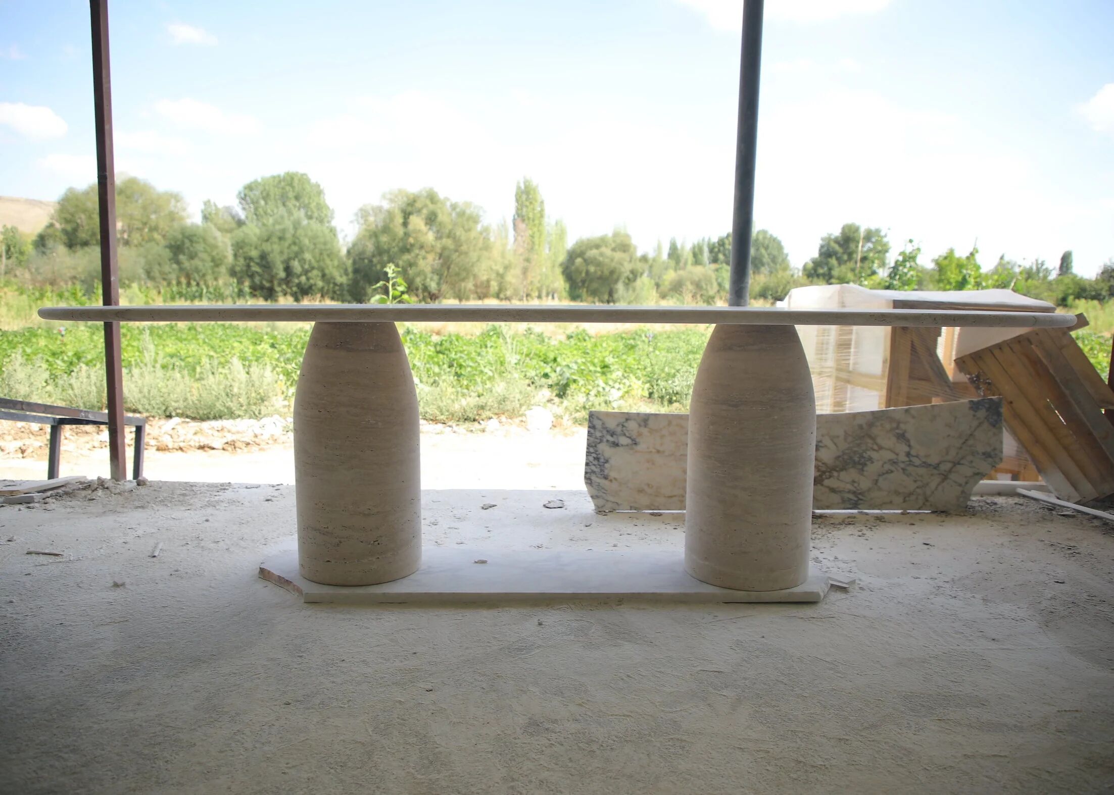 Oval Travertine Dining Table