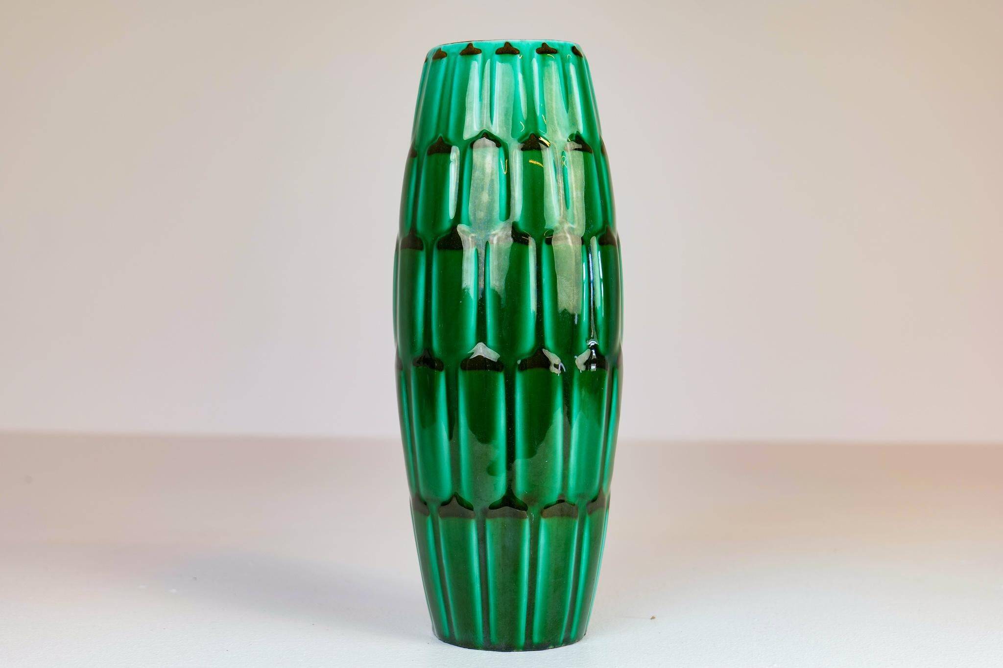 Large Green Midcentury Ceramic Vases and Upsala Ekeby "Capri" Bowl/Tray from the 1950s