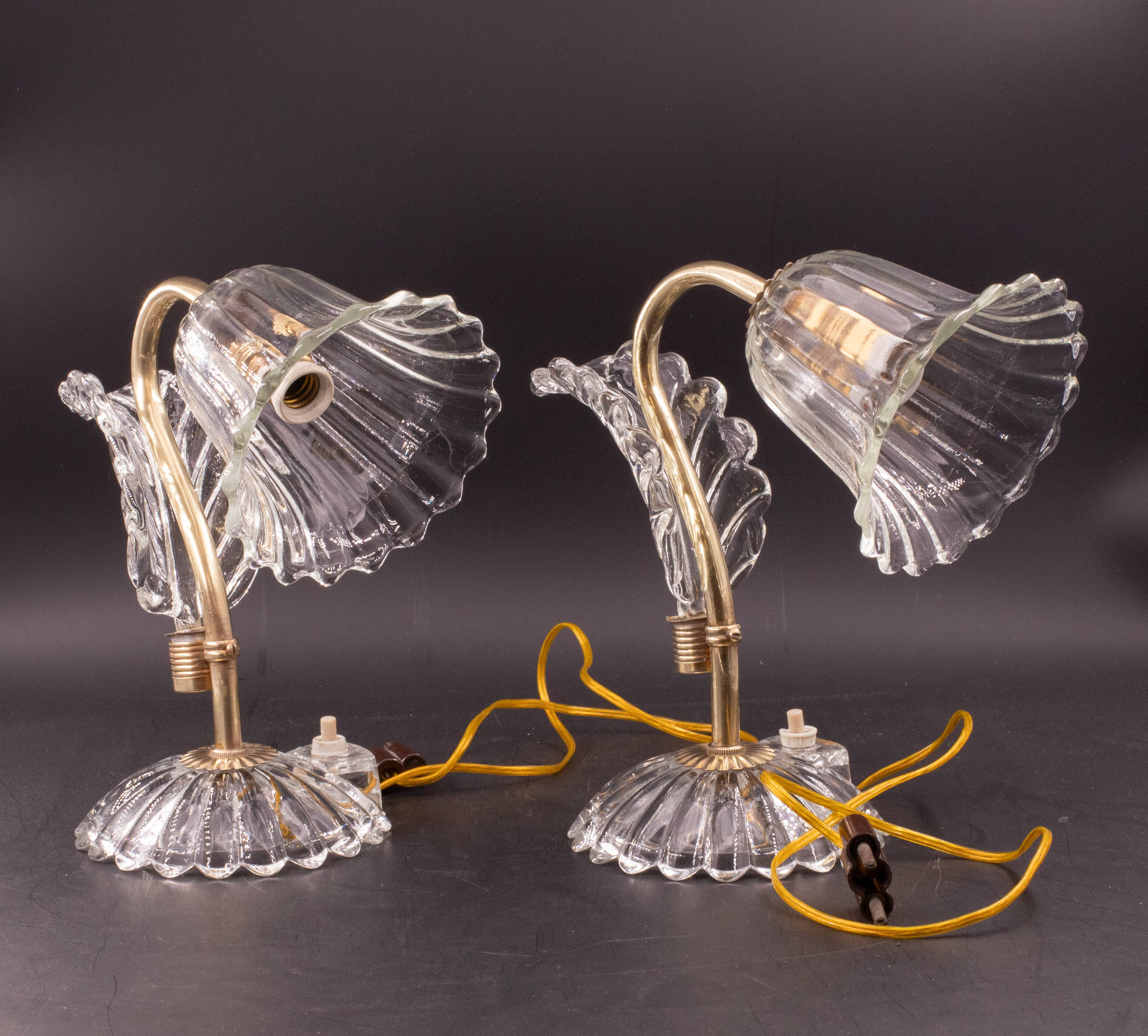 Set of 2 Art Decò Murano Glass Barovier e Toso style Table Lamp, 1940