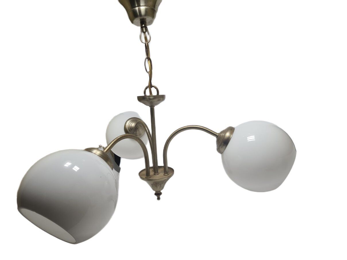 Art Deco glass and brass chandelier, Poland, 1970s