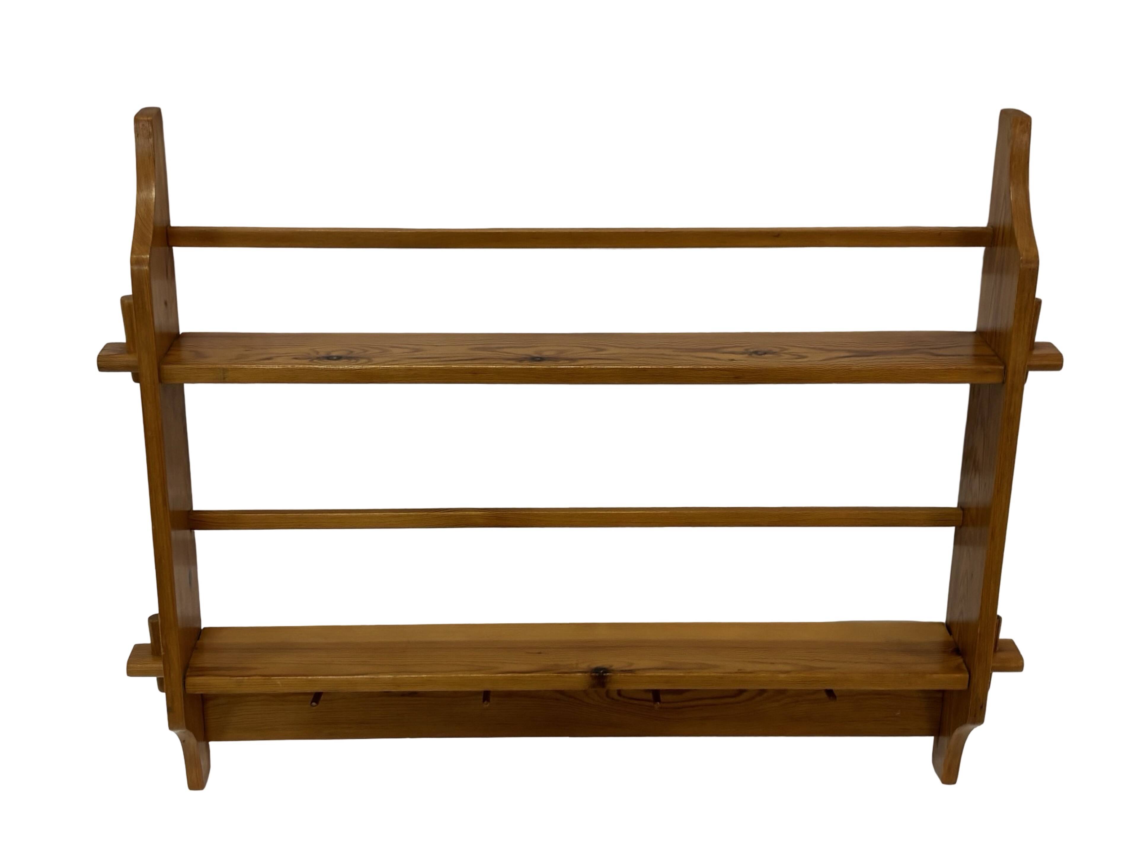 Vintage wooden wall shelve rack bookshelf in pinewood minimalist design