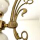 Three-light chandelier in gilded brass and porcelain, Art Nouveau style, 1970.