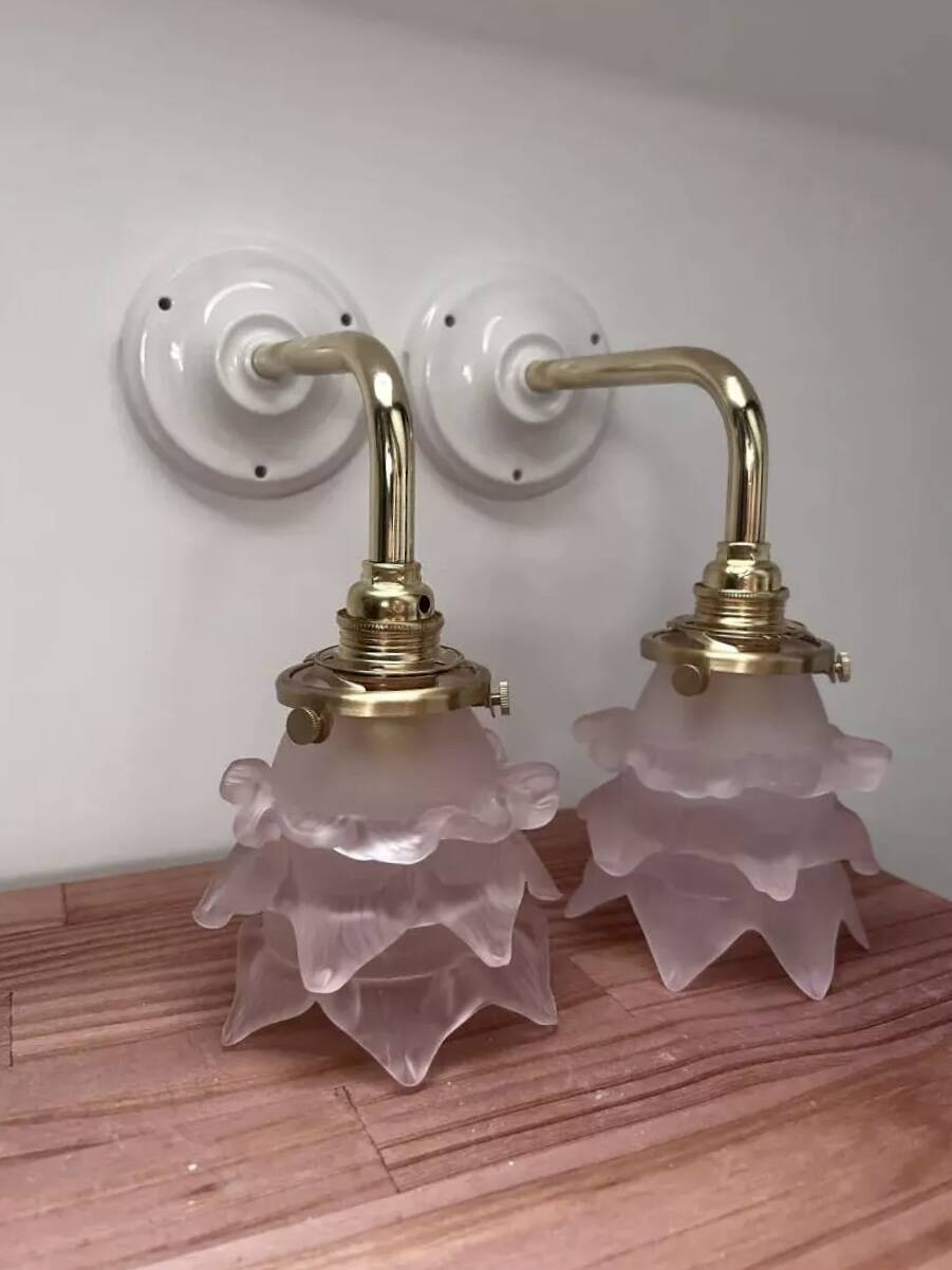 Pair of pink Art Deco wall sconces
