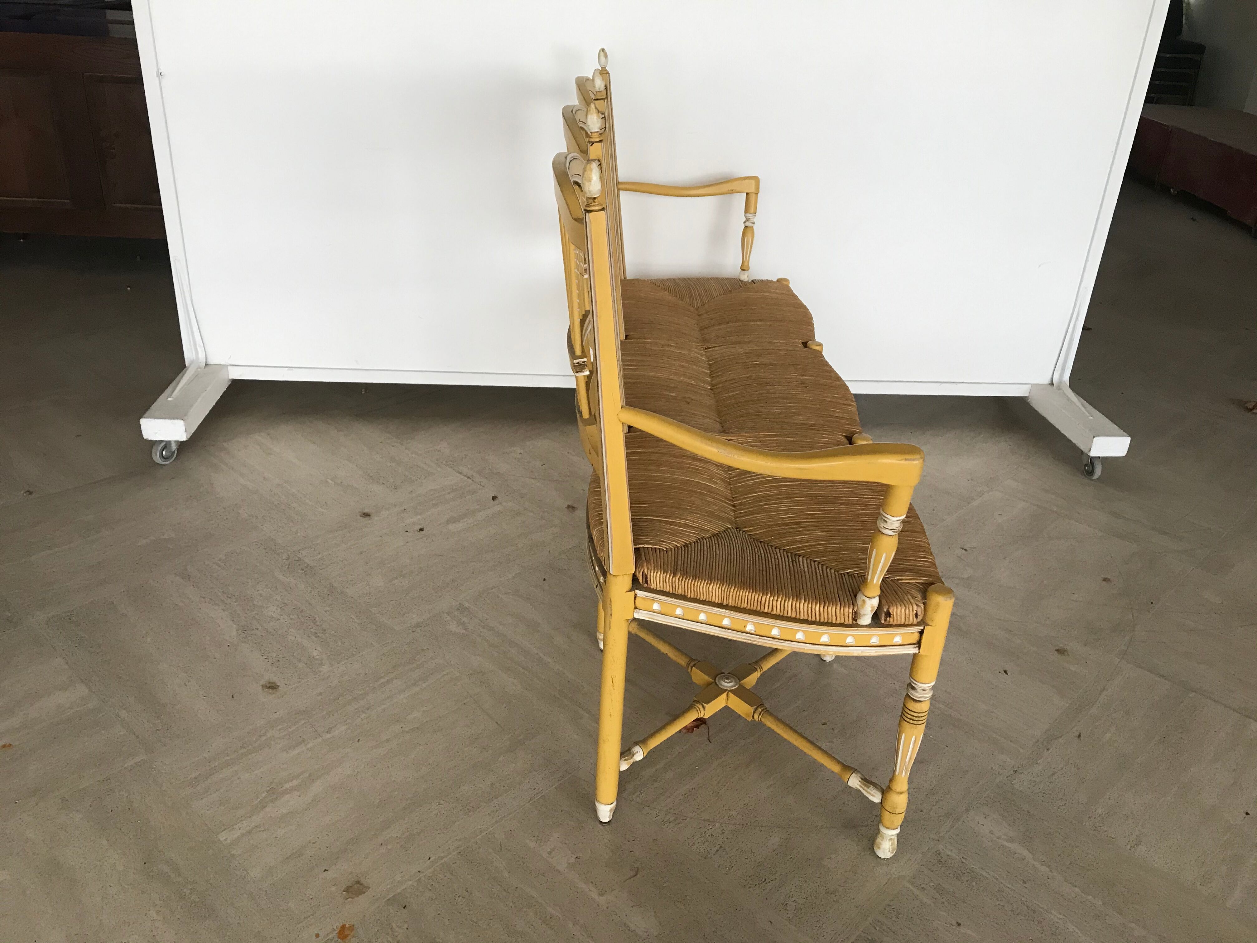 Painted wooden Provençal bench, three-seater