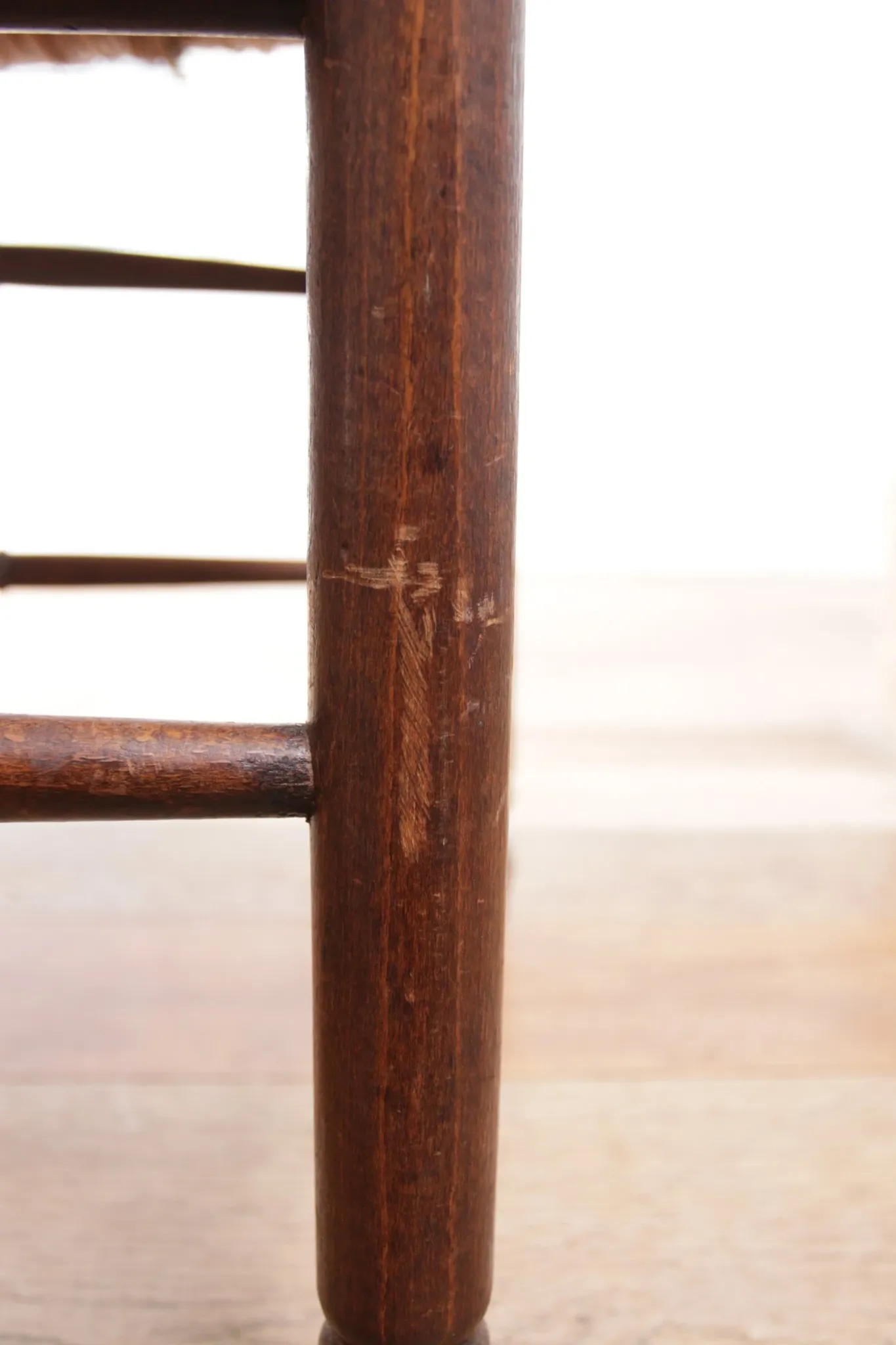 Rare antique Dutch oak armchair with rush seat