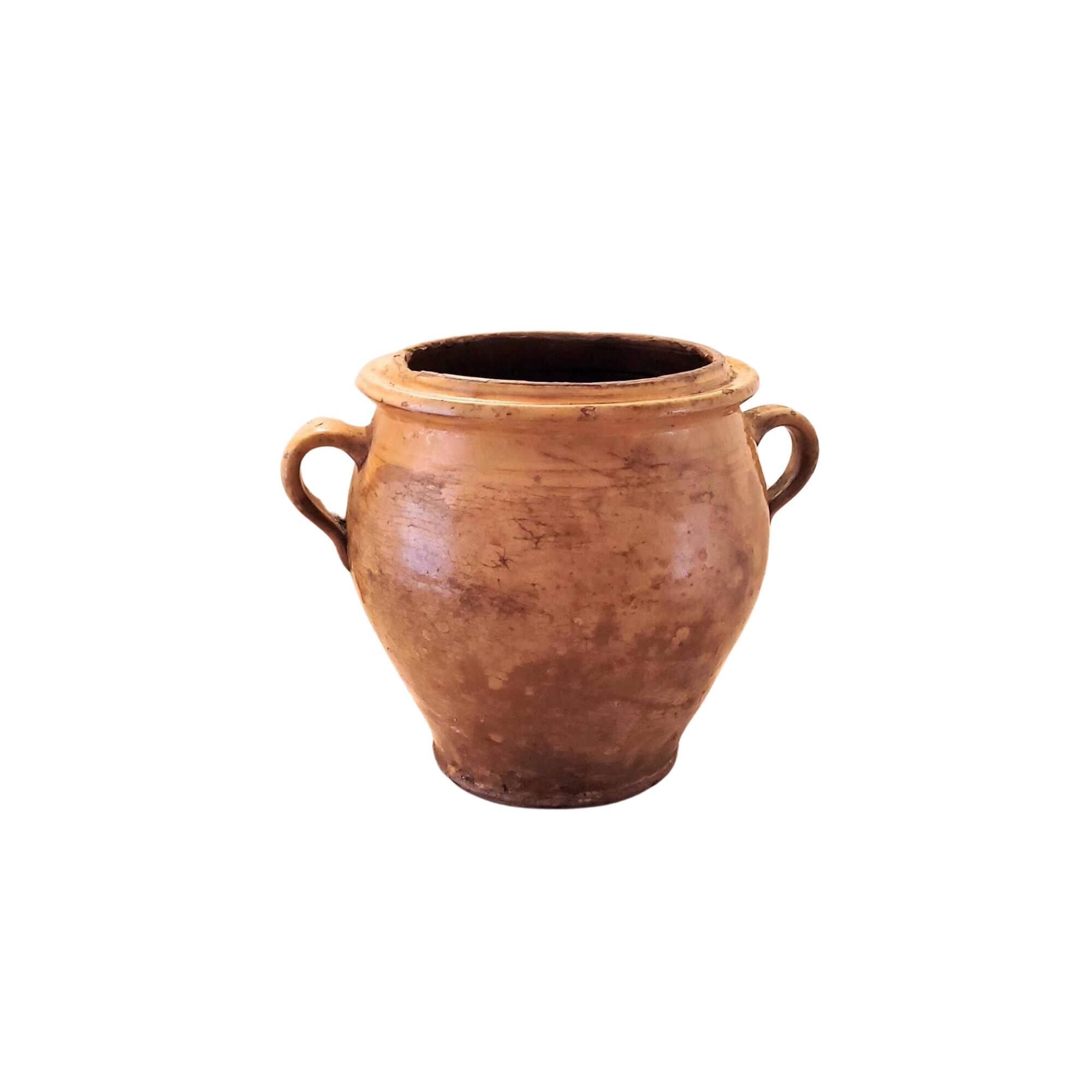 Antique yellow enamelled jam pot – 19th century terracotta – South of France