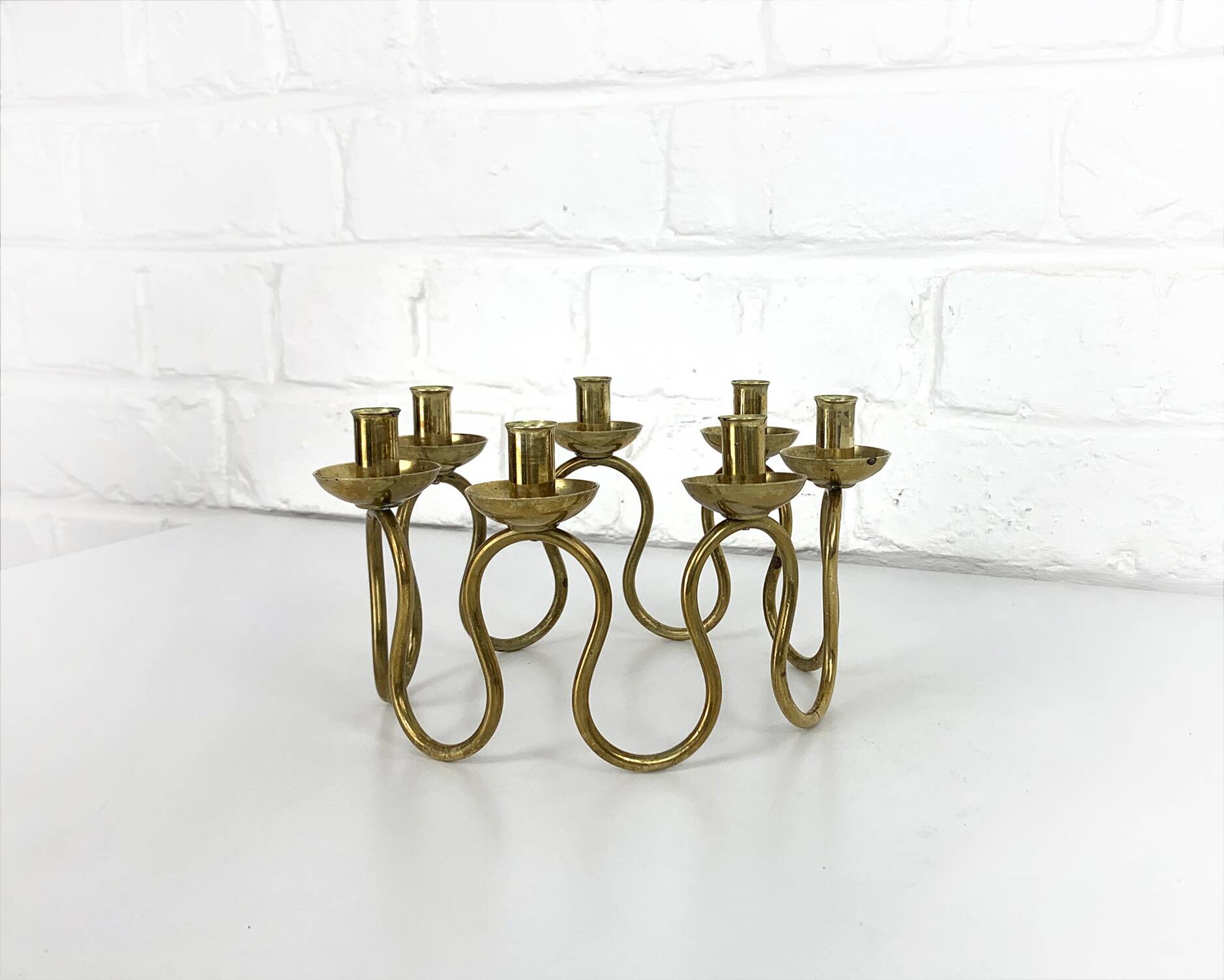Scandinavian brass candle holder by Lars Holmström, Sweden 1950s