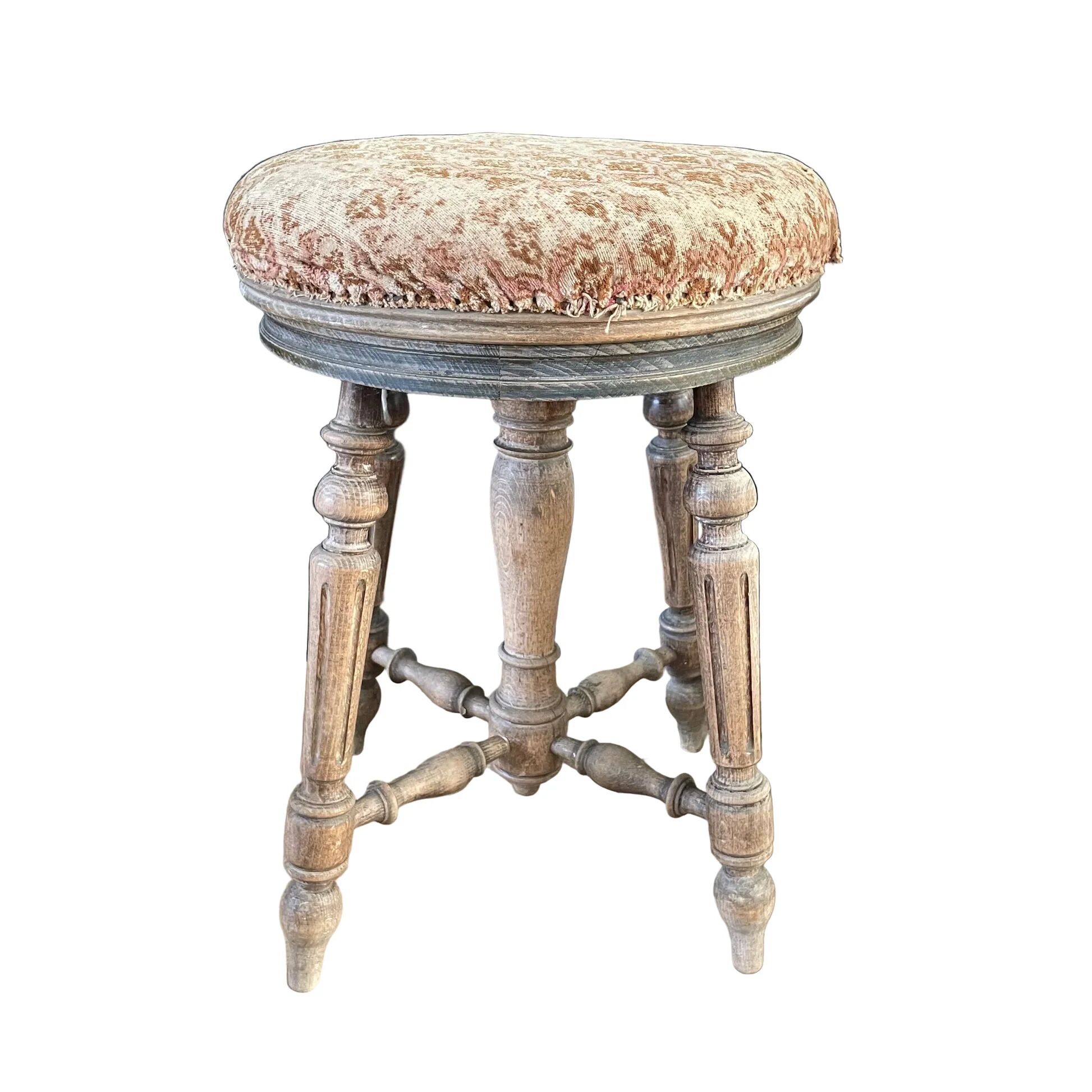 Antique turned wooden piano stool