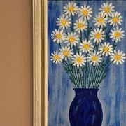 Swedish Oil on Canvas “Blue vase with flowers” by L jonsson Vintage 45x31cm