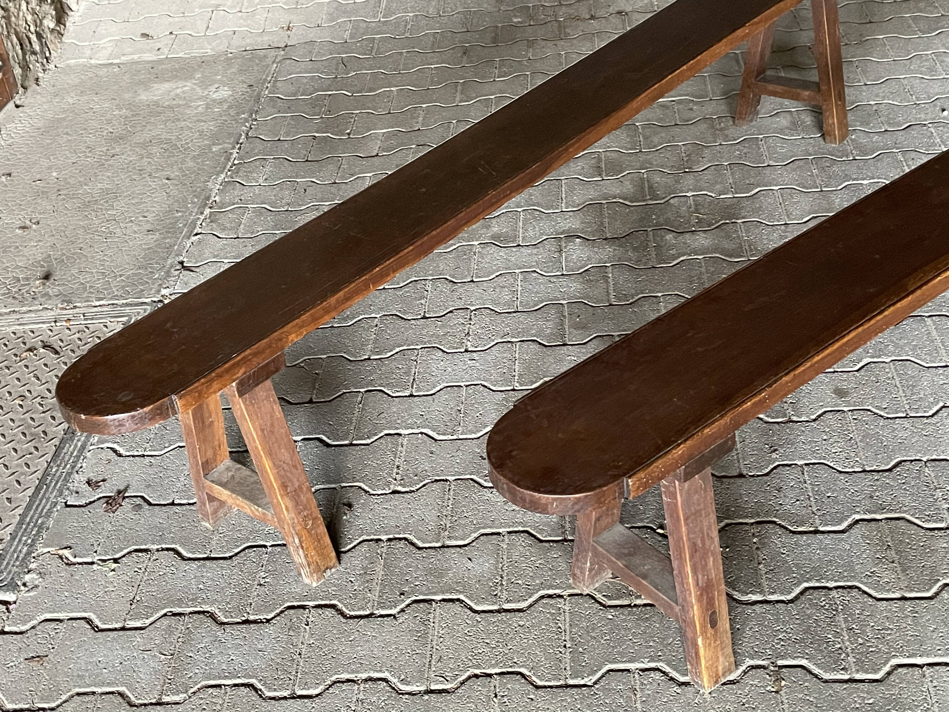Pair of old benches in solid oak