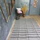 Handwoven vintage geometrical rug, grey background