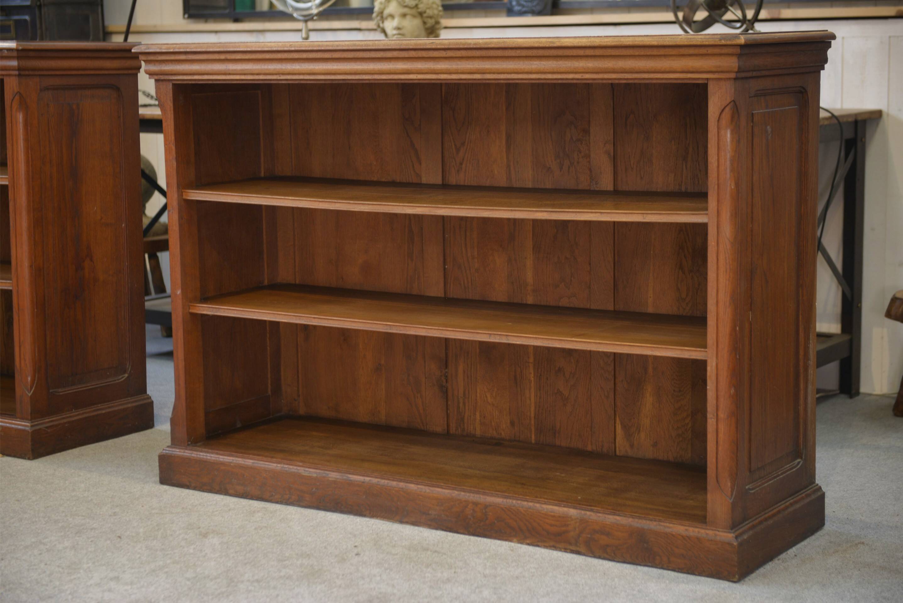 Pair of solid oak bookshelves from the 1920s.