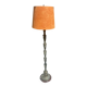 Brass floor lamp with an Orientalist wooden base.
