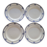 4 ironstone plates with blue pattern.