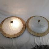 Pair of vintage Murano wall lights with exotic wood shelf.