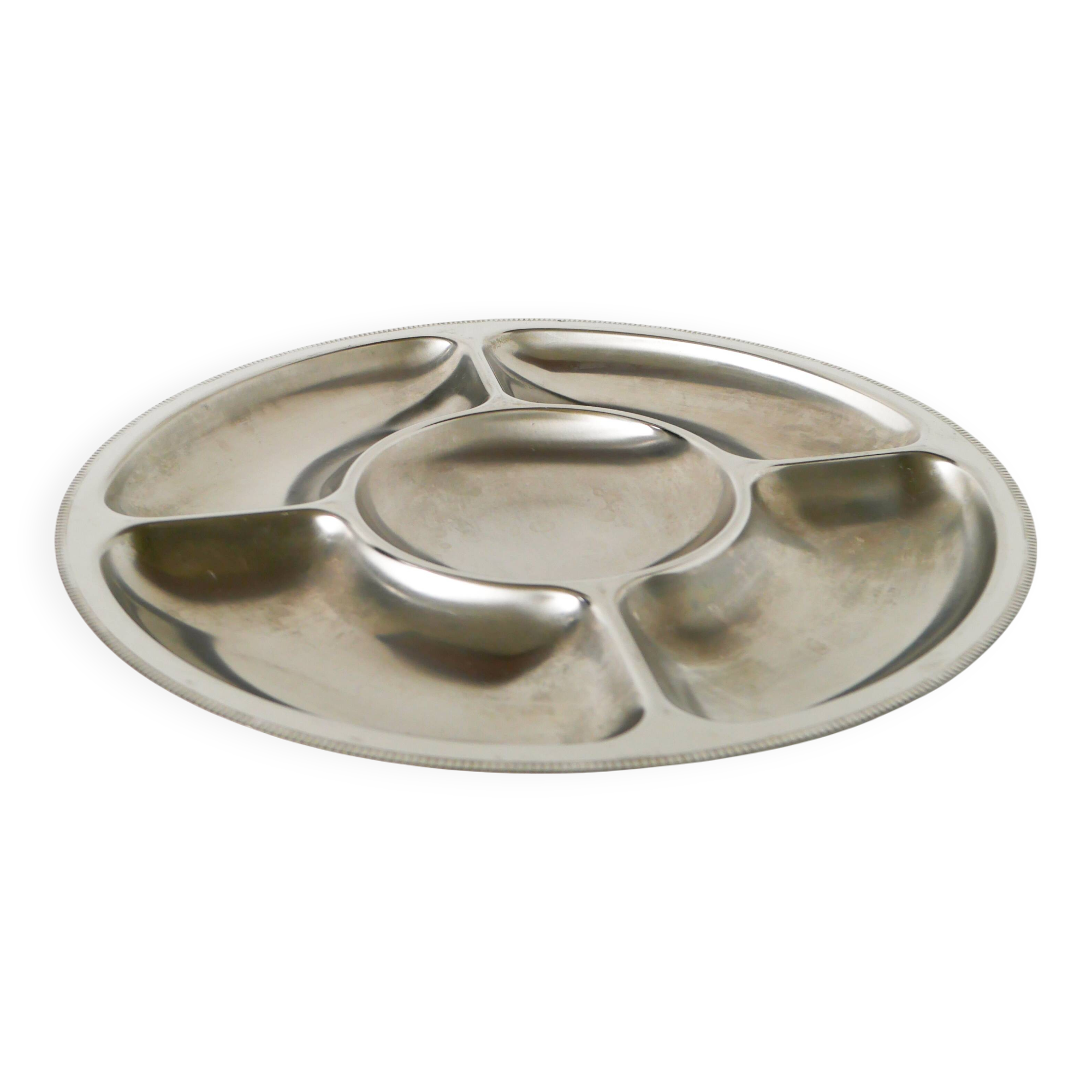 Large round compartmentalized dish in chrome-plated steel, Couzon, Design, 1970 - 35
