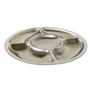 Grand plat à compartiments rond en acier chromé, Couzon, Design, 1970 - 35