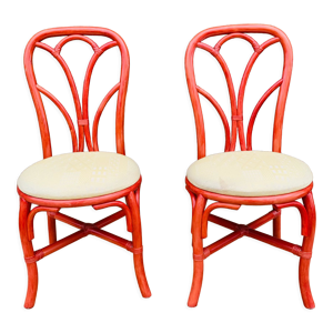 Paire de chaises rotin rouge et