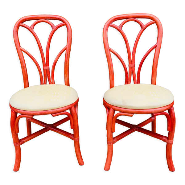 Paire de chaises rotin rouge et tissu — Beyit