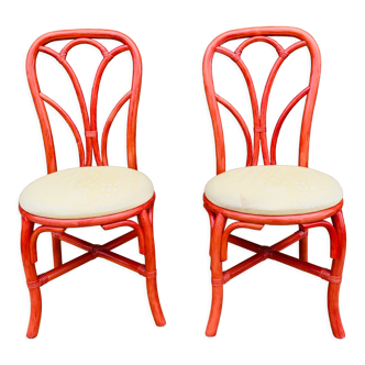 Paire de chaises rotin rouge et tissu
