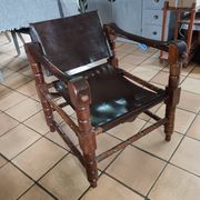 Vintage Iranian armchair wood & leather – Safari style – 60s/70s