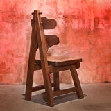 Vintage mid century brutalist solid oak dining chairs, 70