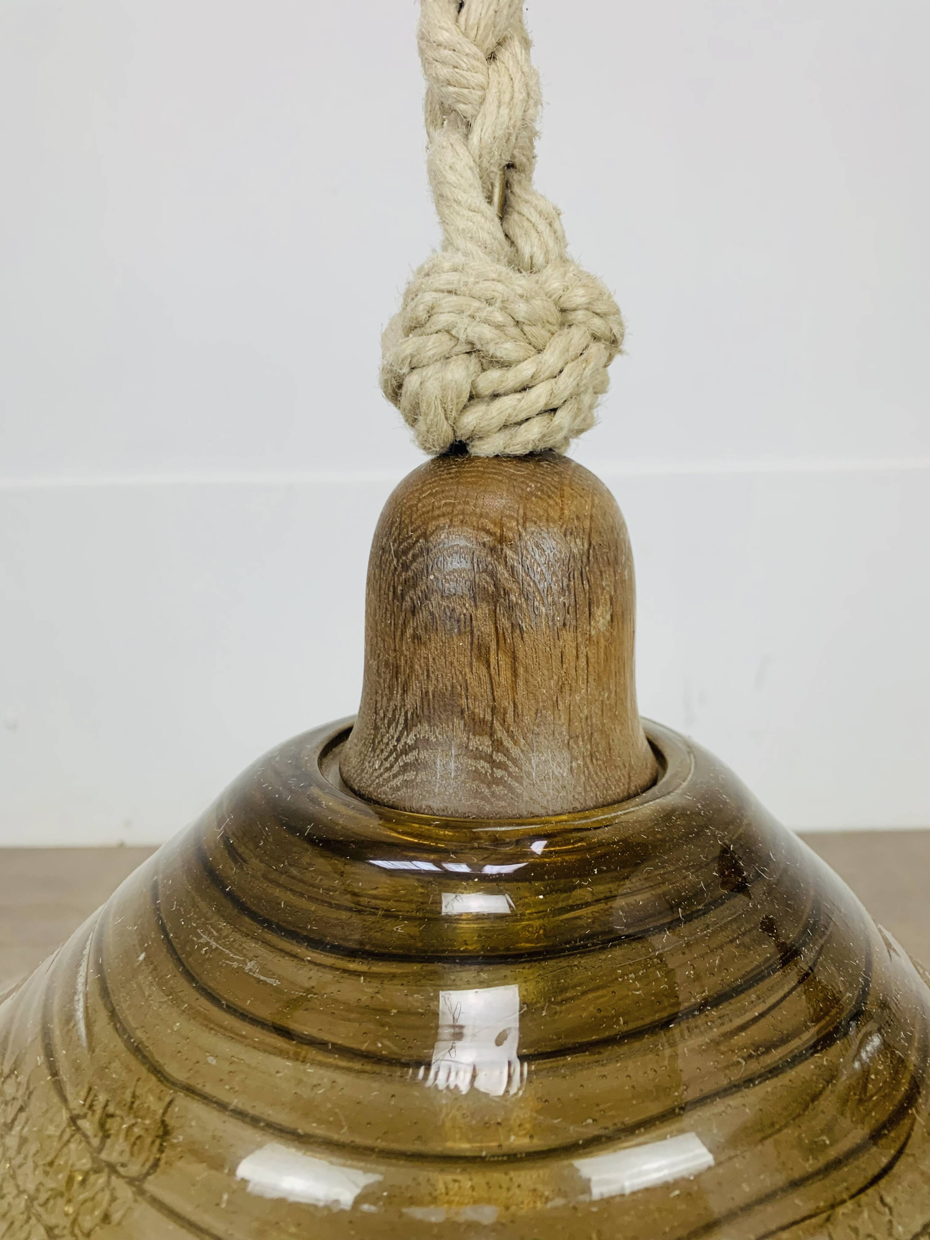 Temde Leuchten pendant light, plexiglass, rope and wood, 1970s