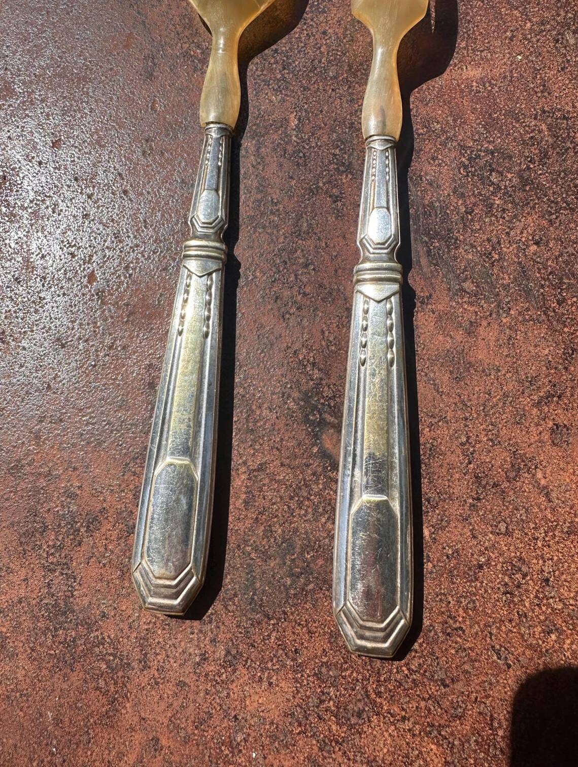 Antique Art Deco Salad Cutlery - Silver-Plated Handles